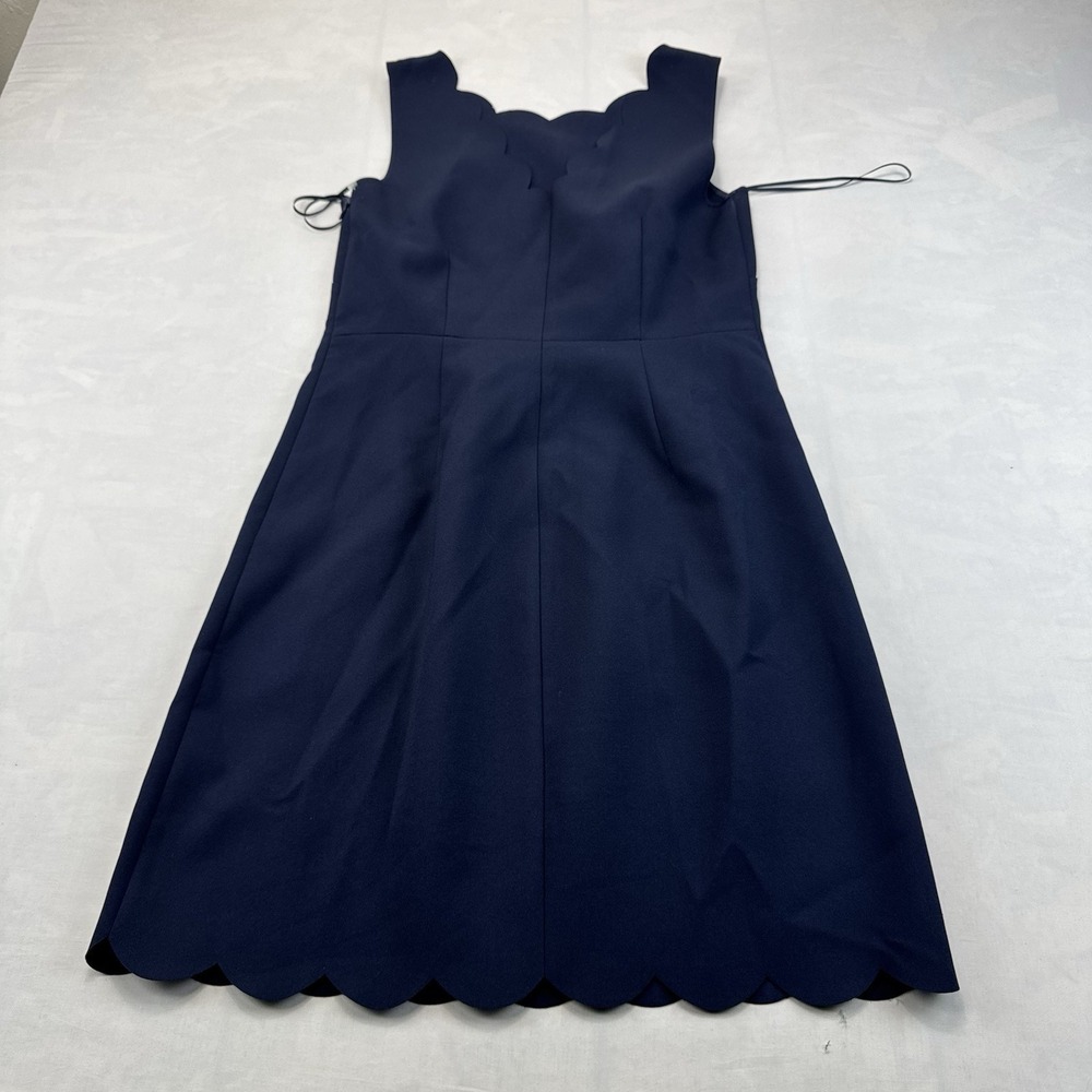 J Crew Womens Size 4 Navy Blue Scalloped Fit Flare Dress Sleeveless